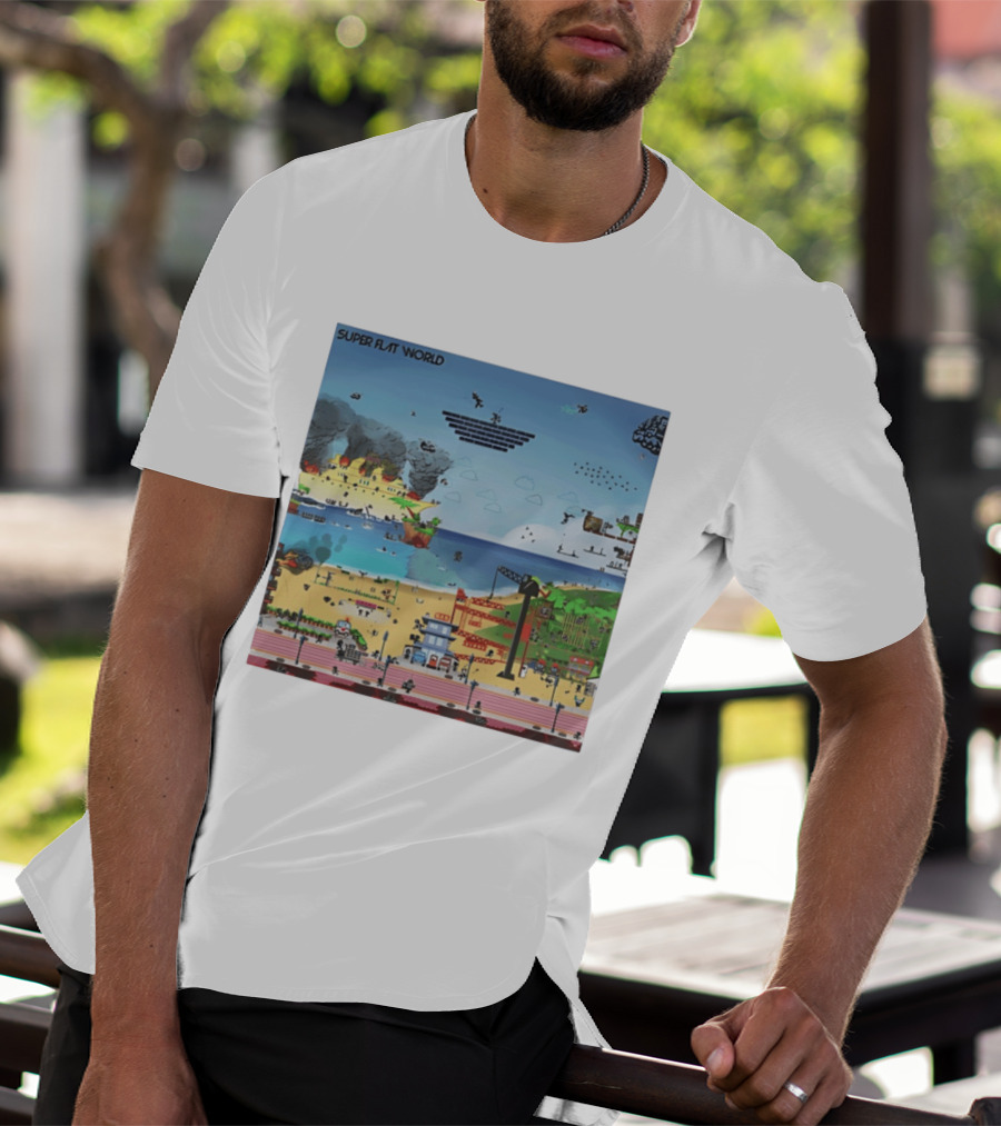 Super Flat World Cartoon Pixel Art Adventure Beach Cityscape Fantasy T-Shirt