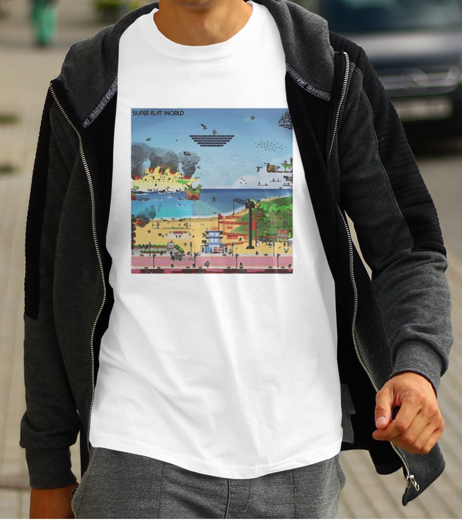 Super Flat World Cartoon Pixel Art Adventure Beach Cityscape Fantasy T-Shirt