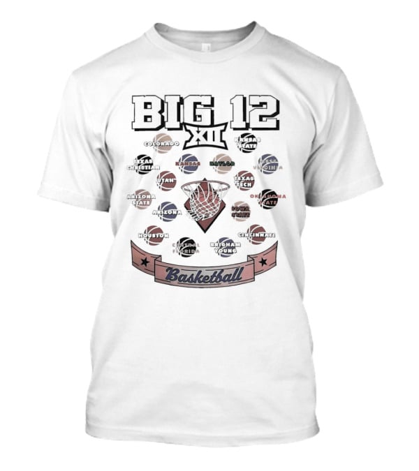 Big 12 Conference Basketball Team Logos Kansas Texas Oklahoma T-Shirt