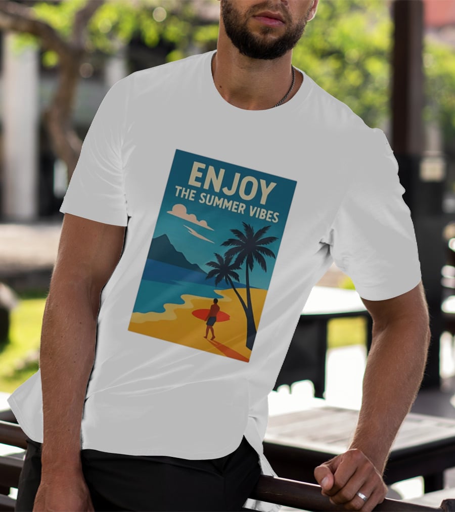 Enjoy The Summer Vibes Ocean Beach Sunset Scene T-Shirt