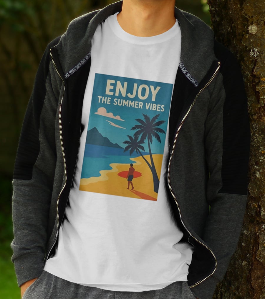 Enjoy The Summer Vibes Ocean Beach Sunset Scene T-Shirt