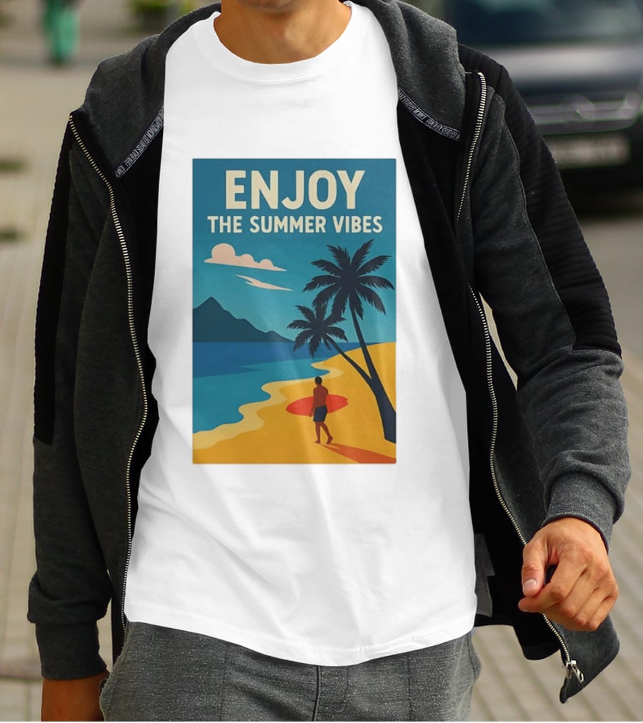 Enjoy The Summer Vibes Ocean Beach Sunset Scene T-Shirt
