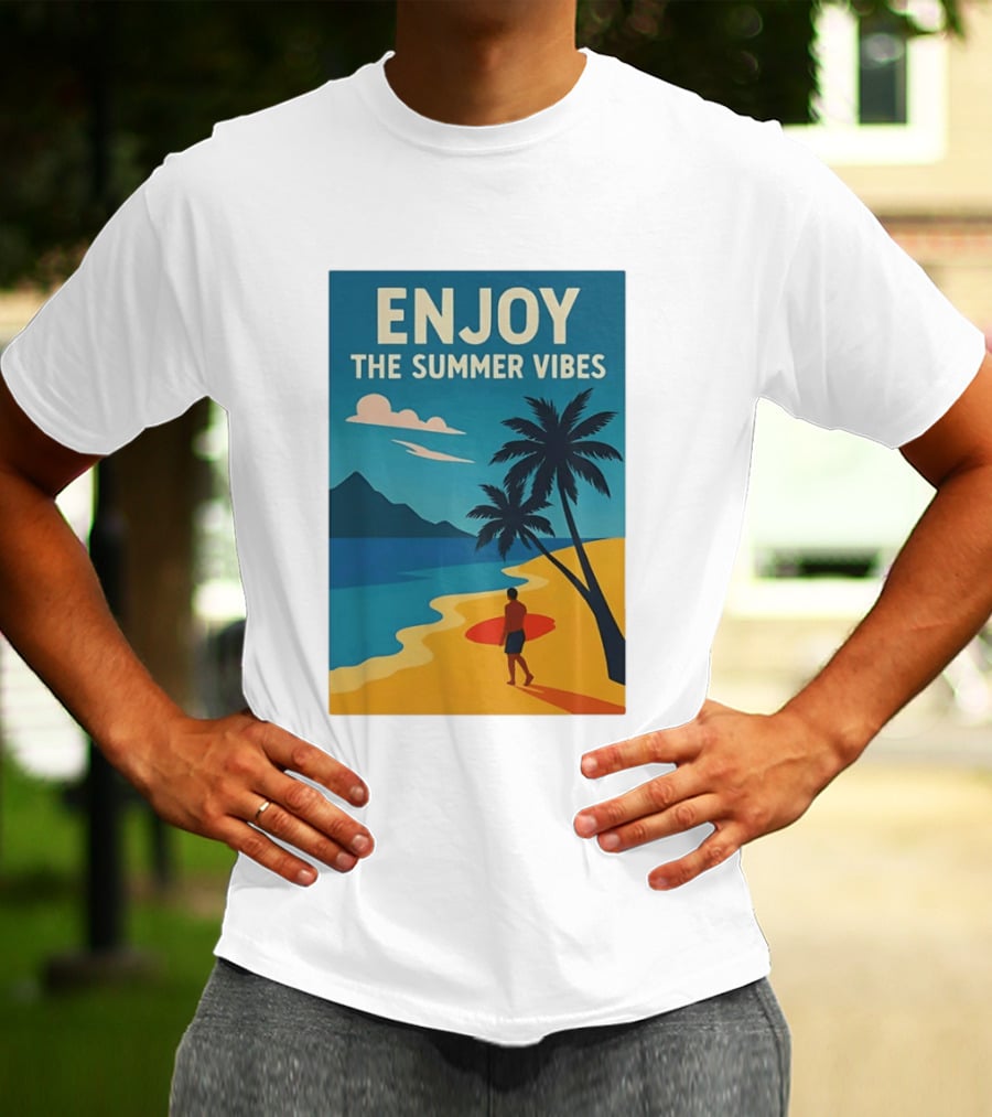 Enjoy The Summer Vibes Ocean Beach Sunset Scene T-Shirt
