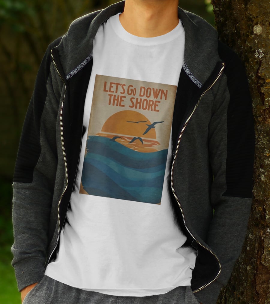 Let's Go Down The Shore Seaside Sunset Ocean Waves And Seagulls T-Shirt