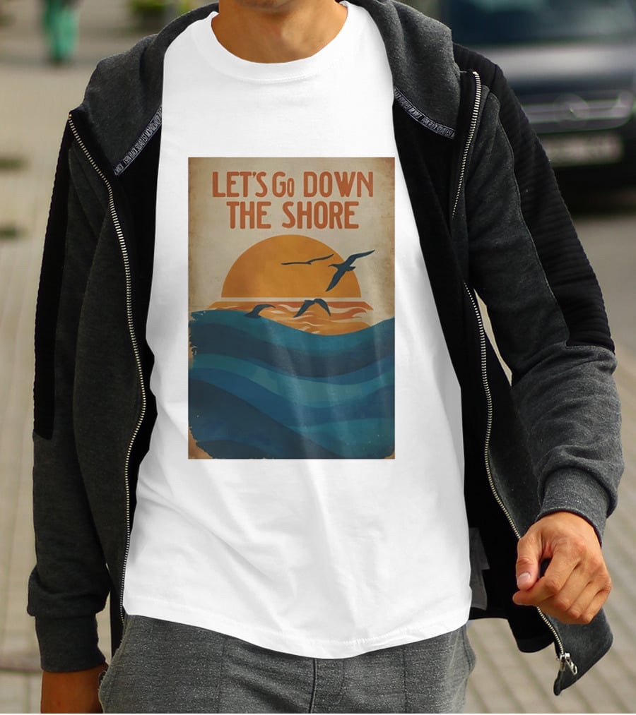 Let's Go Down The Shore Seaside Sunset Ocean Waves And Seagulls T-Shirt