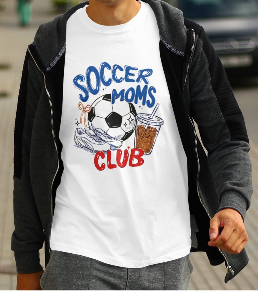 Soccer Moms Club With Soccer Ball Cleats And Iced Drink T-Shirt