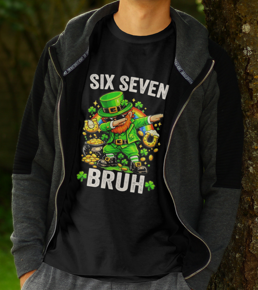 St Patrick's Day Six Seven Bruh Meme Shamrock 67 T-Shirt
