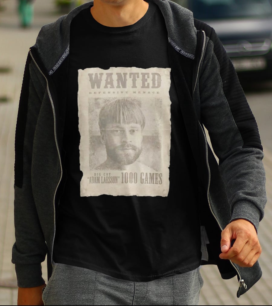 Wanted Defensive Menace Big Cat Adam Larsson 1000 Games T-Shirt