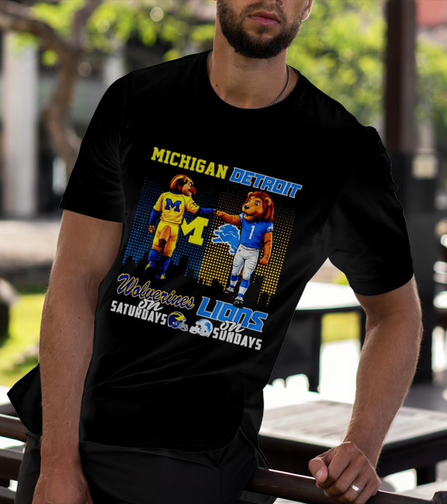 Michigan Wolverines Saturdays Detroit Lions Sundays Skyline T-Shirt