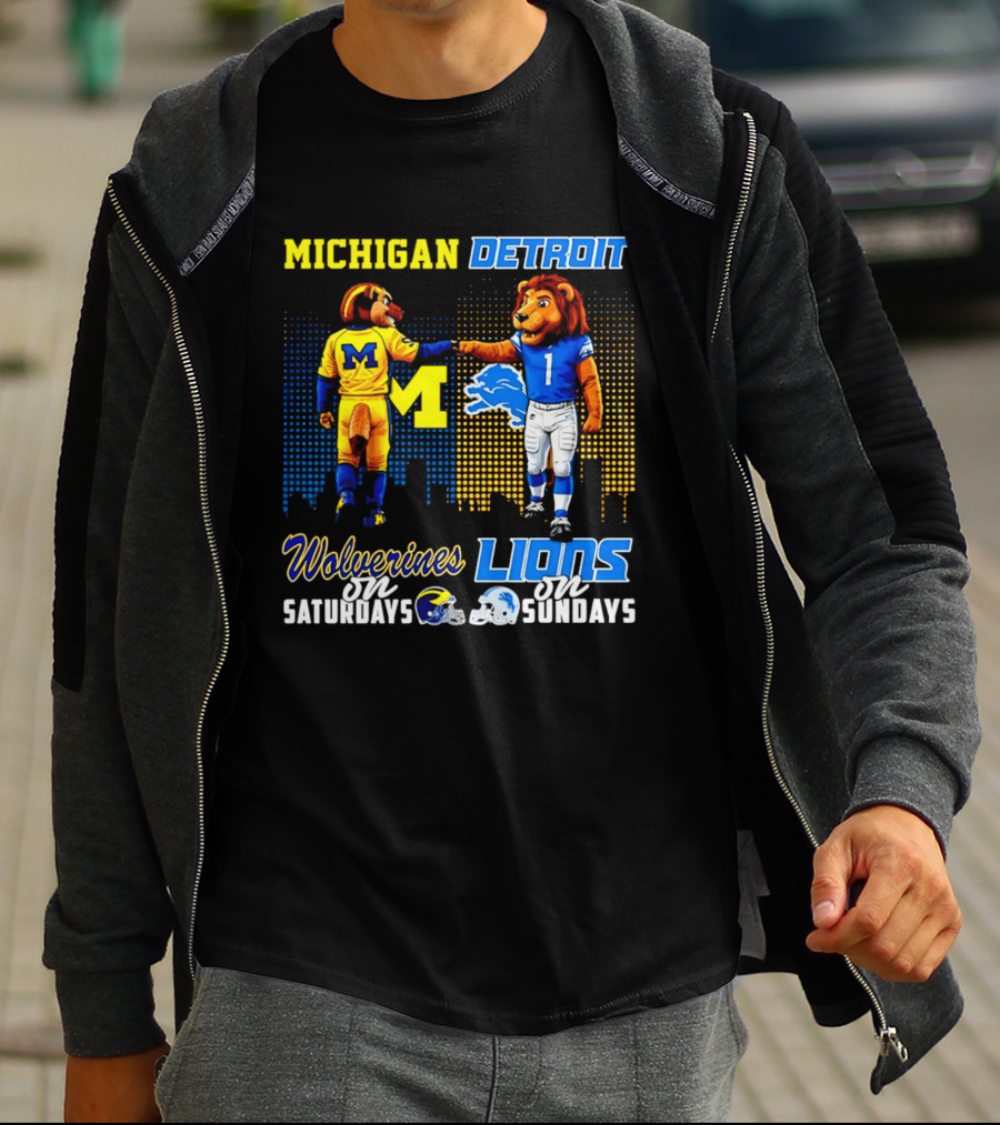Michigan Wolverines Saturdays Detroit Lions Sundays Skyline T-Shirt