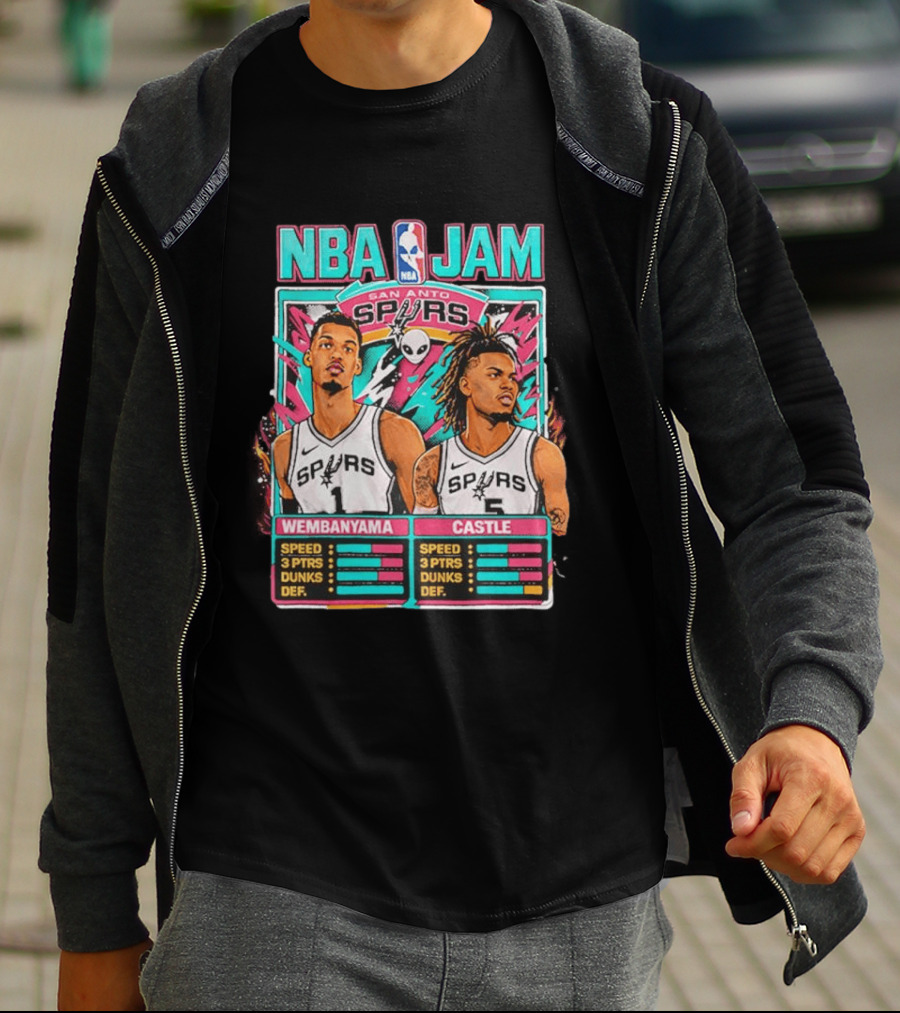 NBA Jam San Antonio Spurs Wembanyama Castle Roster Stats T-Shirt