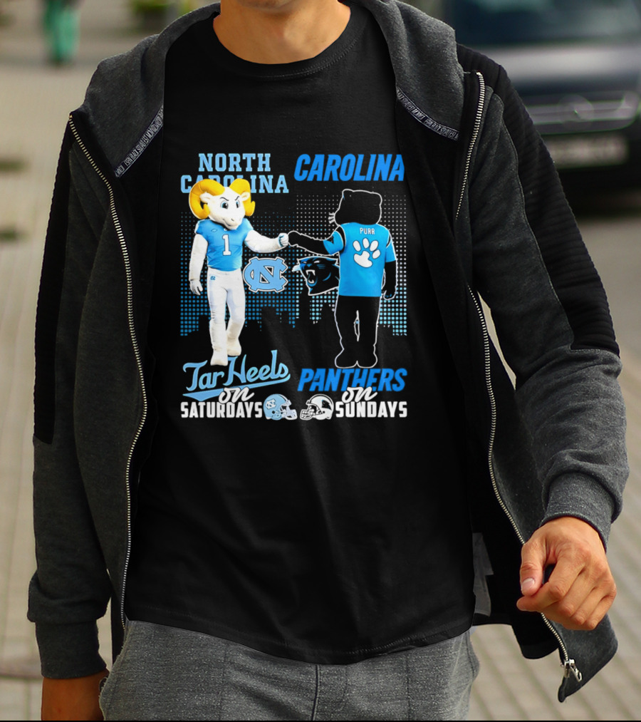 North Carolina Tar Heels Saturdays Carolina Panthers Sundays Skyline T-Shirt