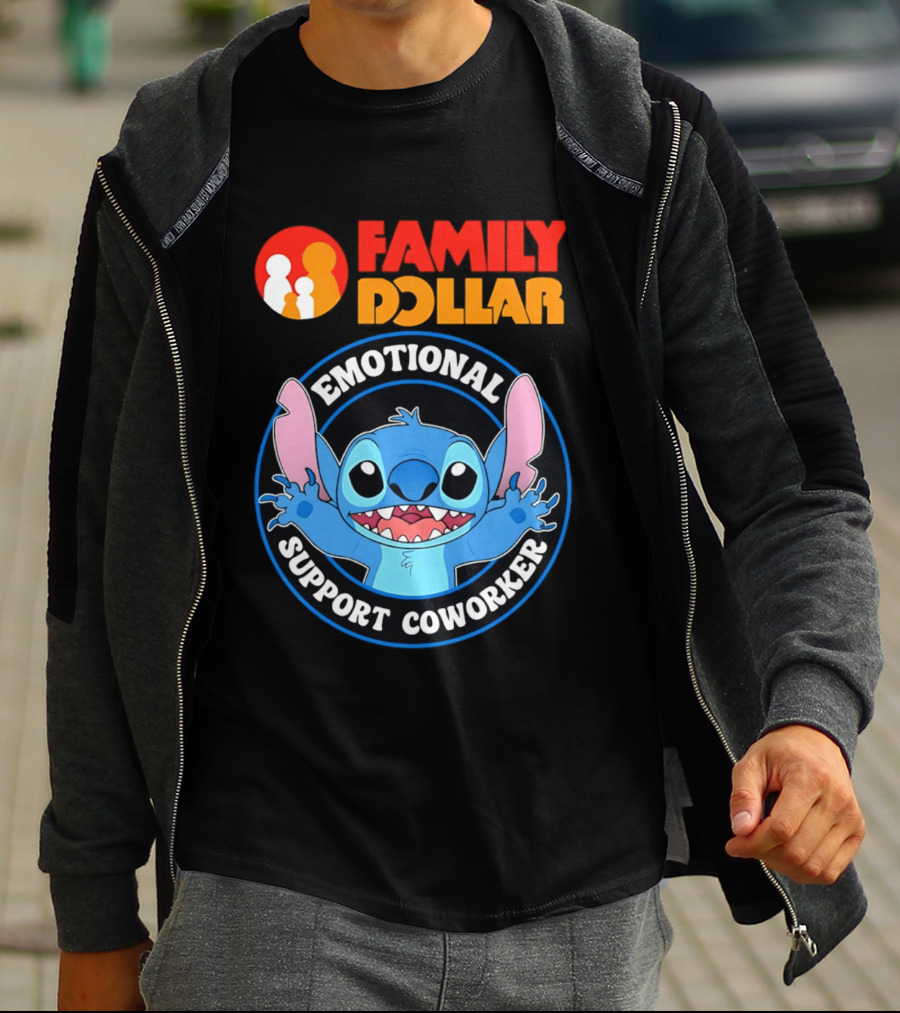 Family Dollar Emotional Support Coworker Stitch T-Shirt