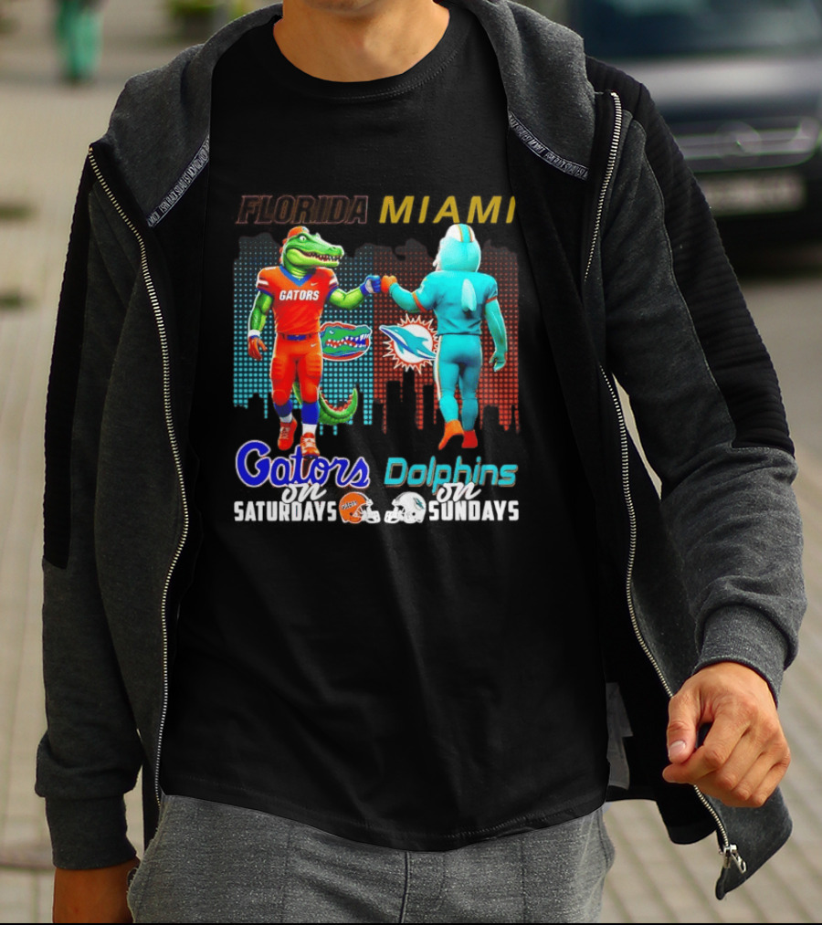Florida Gators Saturdays Miami Dolphins Sundays Skyline Football Rivalry T-Shirt