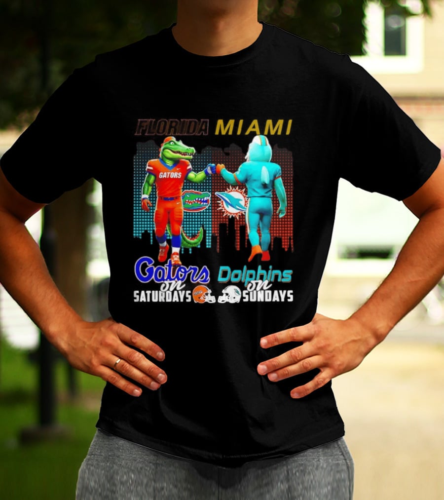 Florida Gators Saturdays Miami Dolphins Sundays Skyline Football Rivalry T-Shirt