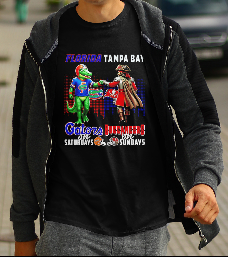 Florida Gators Saturdays Tampa Bay Buccaneers Sundays Fist Bump Skyline T-Shirt