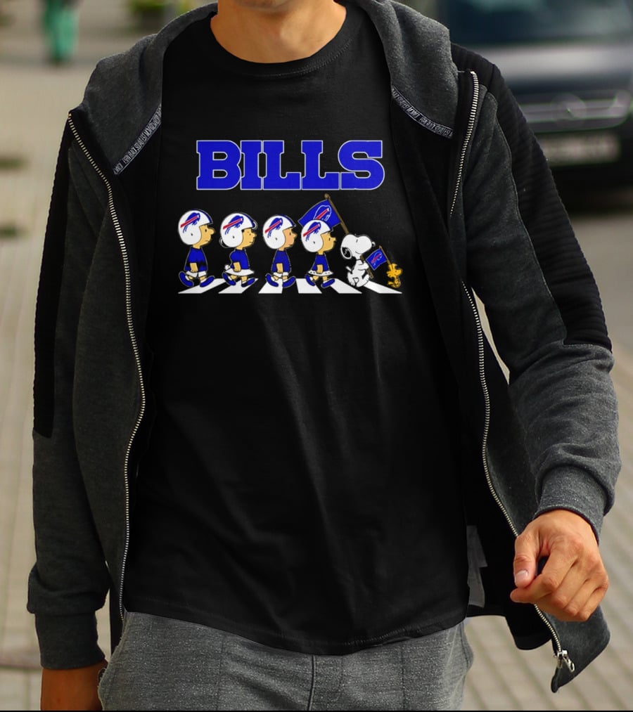 Peanuts Buffalo Bills Football Flag Abbey Road Walking T-Shirt