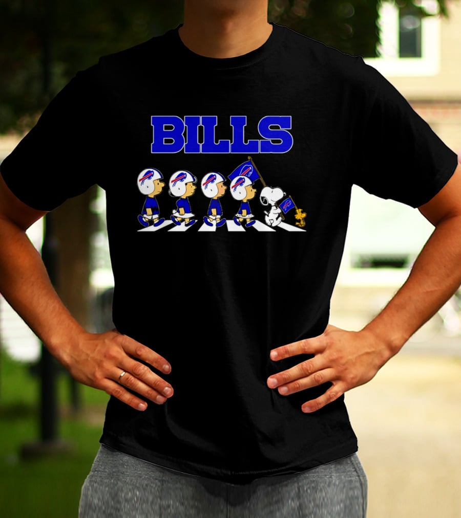 Peanuts Buffalo Bills Football Flag Abbey Road Walking T-Shirt