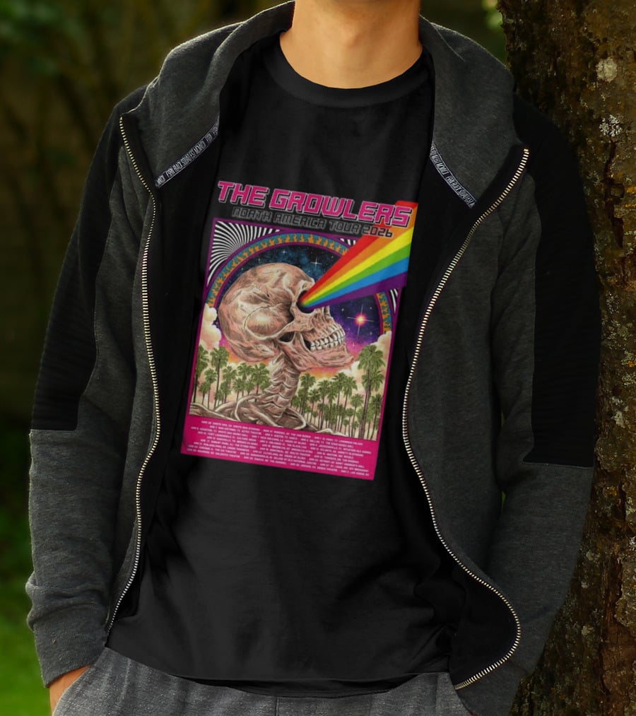 The Growlers North America Tour 2026 Psychedelic Skull With Rainbow Beam T-Shirt