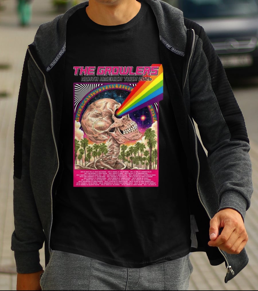 The Growlers North America Tour 2026 Psychedelic Skull With Rainbow Beam T-Shirt