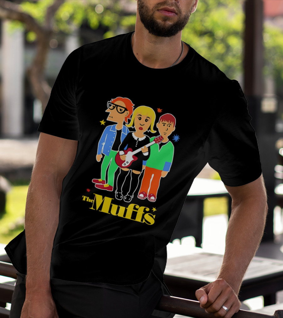 The Muffs Cartoon Characters Ronnie Kim And Roy Playing Guitar T-Shirt