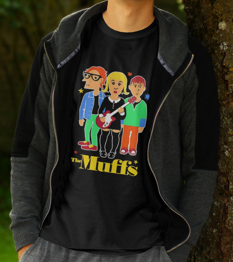 The Muffs Cartoon Characters Ronnie Kim And Roy Playing Guitar T-Shirt