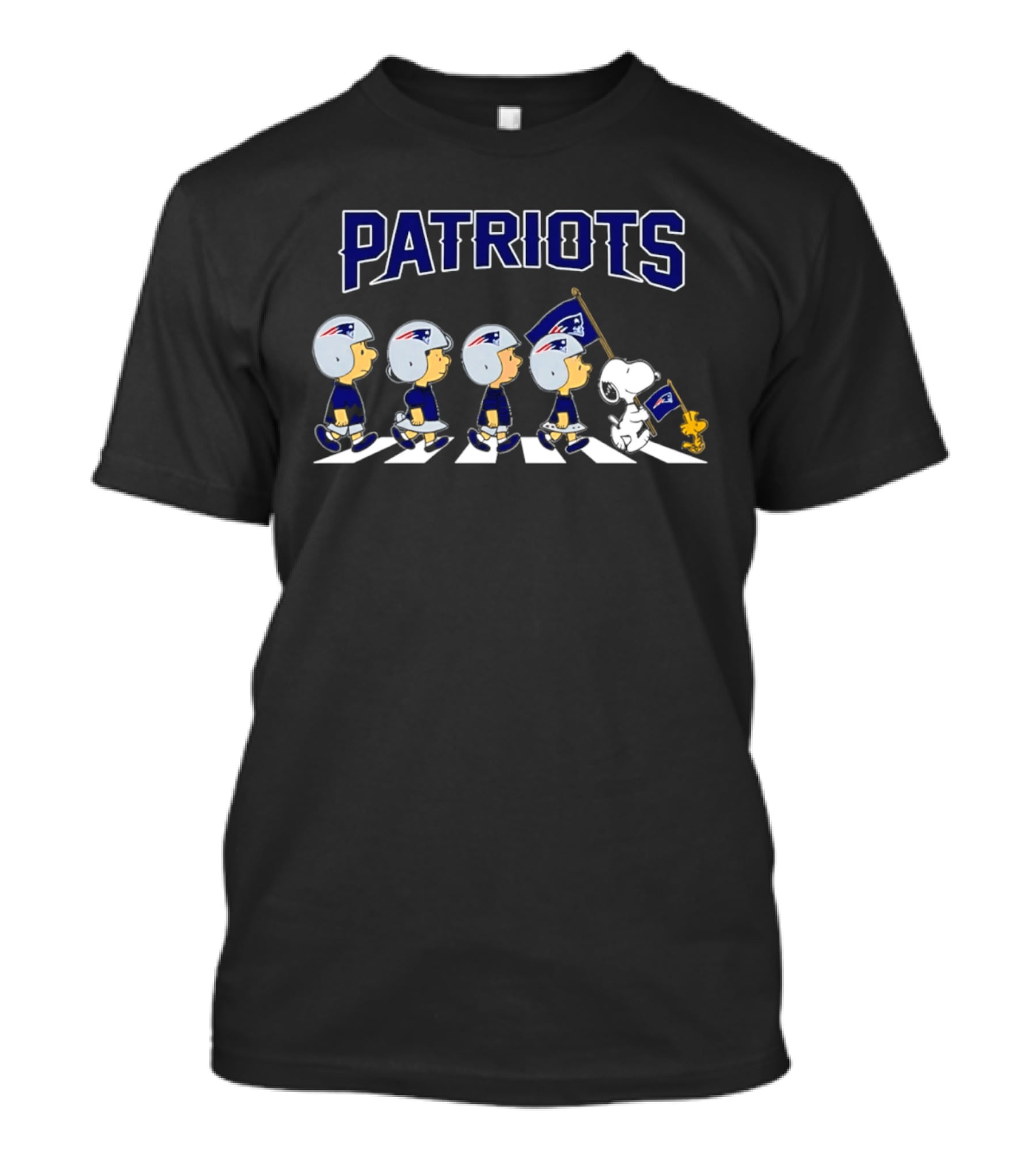 Peanuts New England Patriots Football Snoopy Woodstock Walking Abbey Road Flag T-Shirt