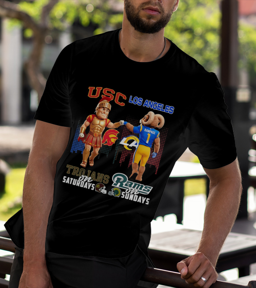 USC Trojans Trojans On Saturdays Los Angeles Rams Rams On Sundays Skyline T-Shirt