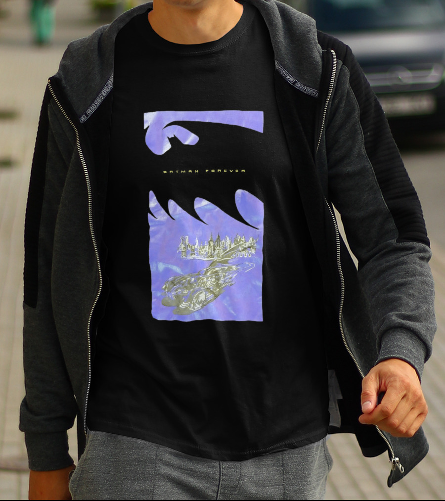 Photos Of A Batman Forever Gotham City Skyline Batmobile T-Shirt