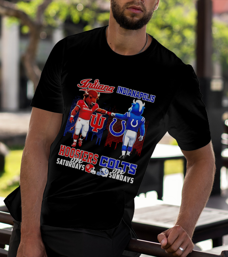 Indiana Hoosiers Saturdays Vs Indianapolis Colts Sundays Skyline Football T-Shirt