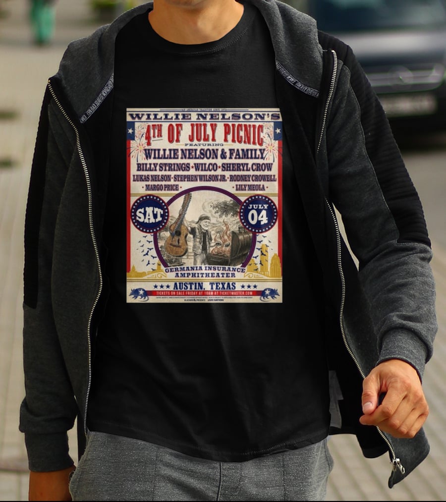 Willie Nelson's 4th Of July Picnic Willie Nelson & Family Billy Strings Wilco Sheryl Crow Austin Texas Germania Insurance Amphitheater July 4 2026 T-Shirt