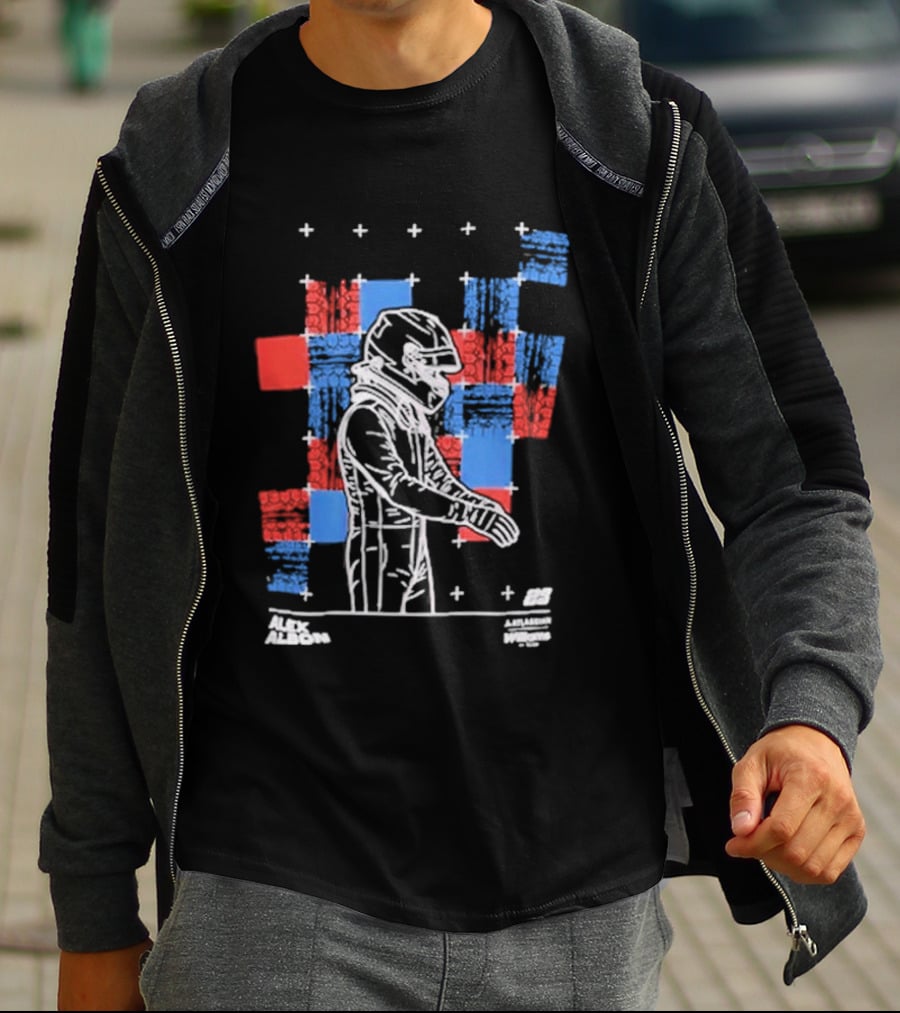 Rokit Williams Racing Reflo Alex Albon Racing Suit And Helmet Red Blue White T-Shirt