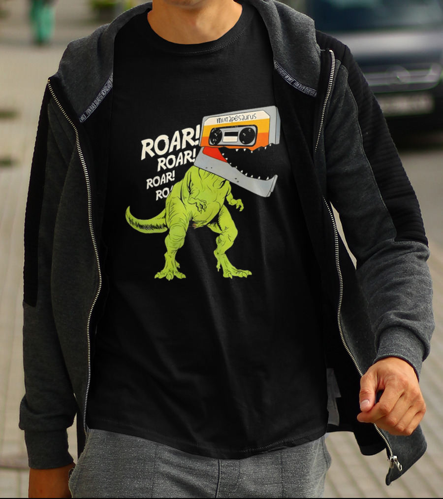Mixtapesaurus Dinosaur Roar Mixtape Cassette Head T-Shirt
