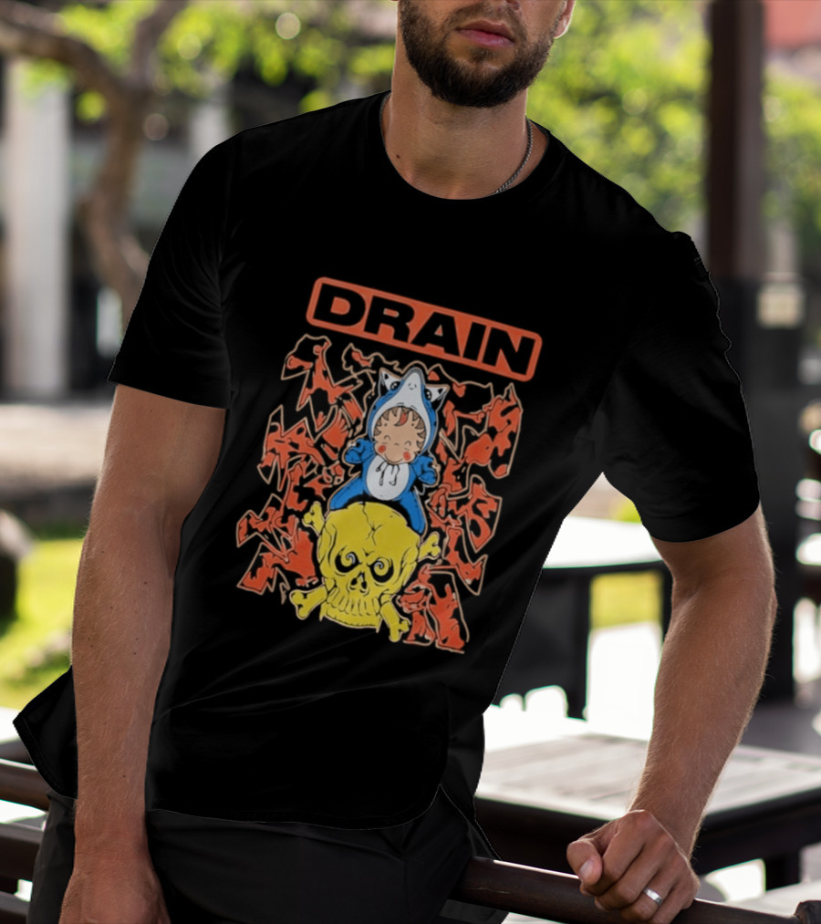 Drain Is Your Friend Tour 2026 Skull Shark Rider Skull T-Shirt