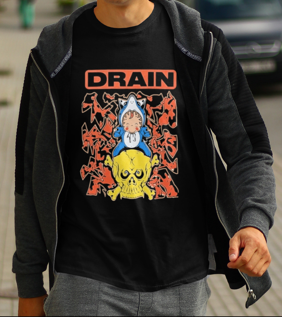 Drain Is Your Friend Tour 2026 Skull Shark Rider Skull T-Shirt