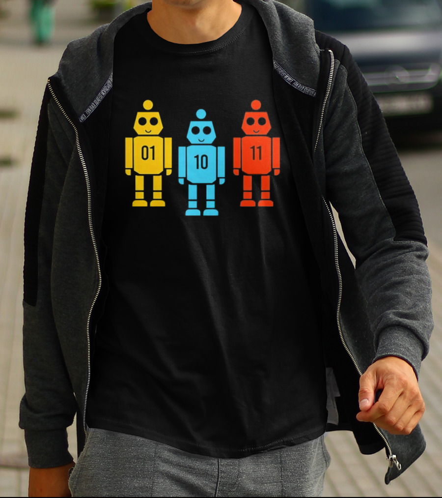Robot 01 10 11 Trio Colorful Robot T-Shirt