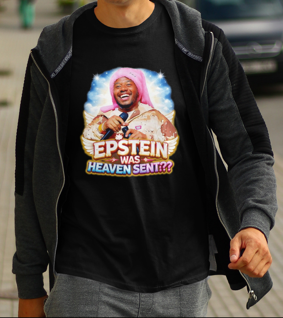 Epstein Was Heaven Sent Pink Hat Smiling Man With Microphone And Camouflage Jacket T-Shirt