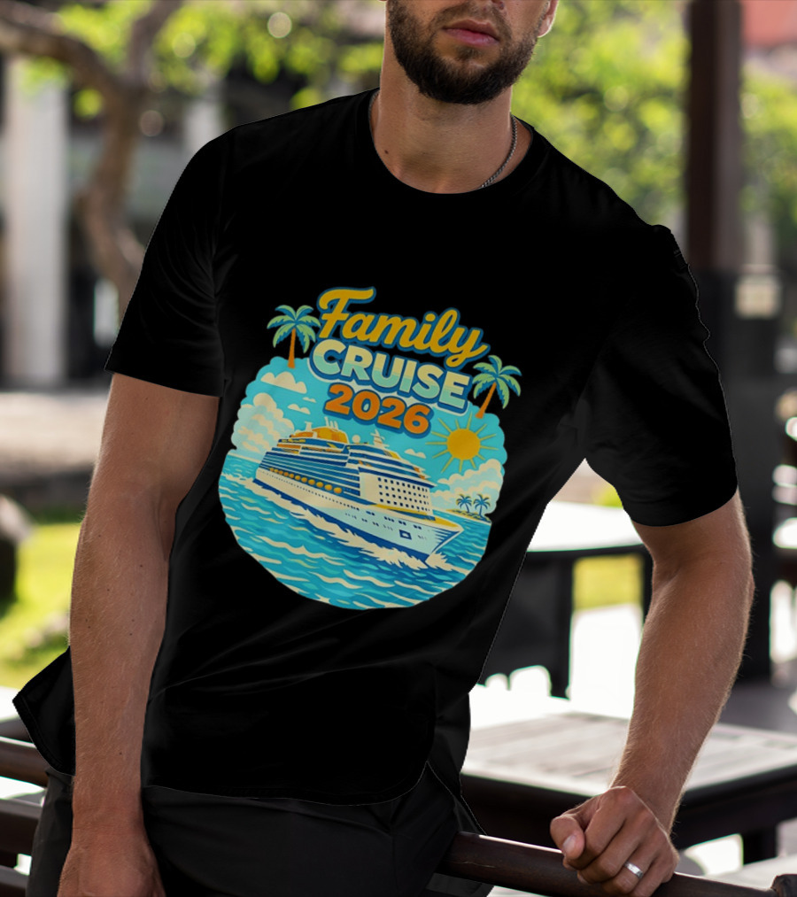 Family Cruise 2026 Vacation Matching Travel Trip Ship Ocean Palm Trees Sun T-Shirt