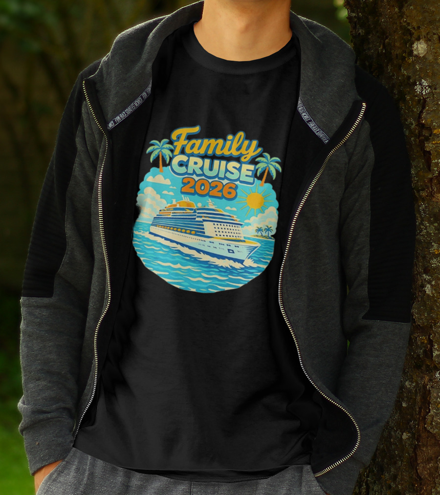 Family Cruise 2026 Vacation Matching Travel Trip Ship Ocean Palm Trees Sun T-Shirt
