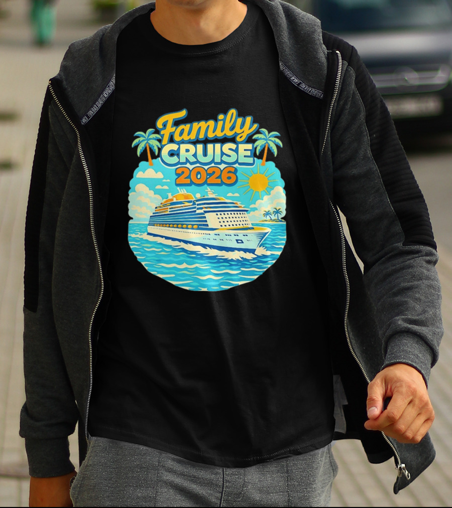 Family Cruise 2026 Vacation Matching Travel Trip Ship Ocean Palm Trees Sun T-Shirt