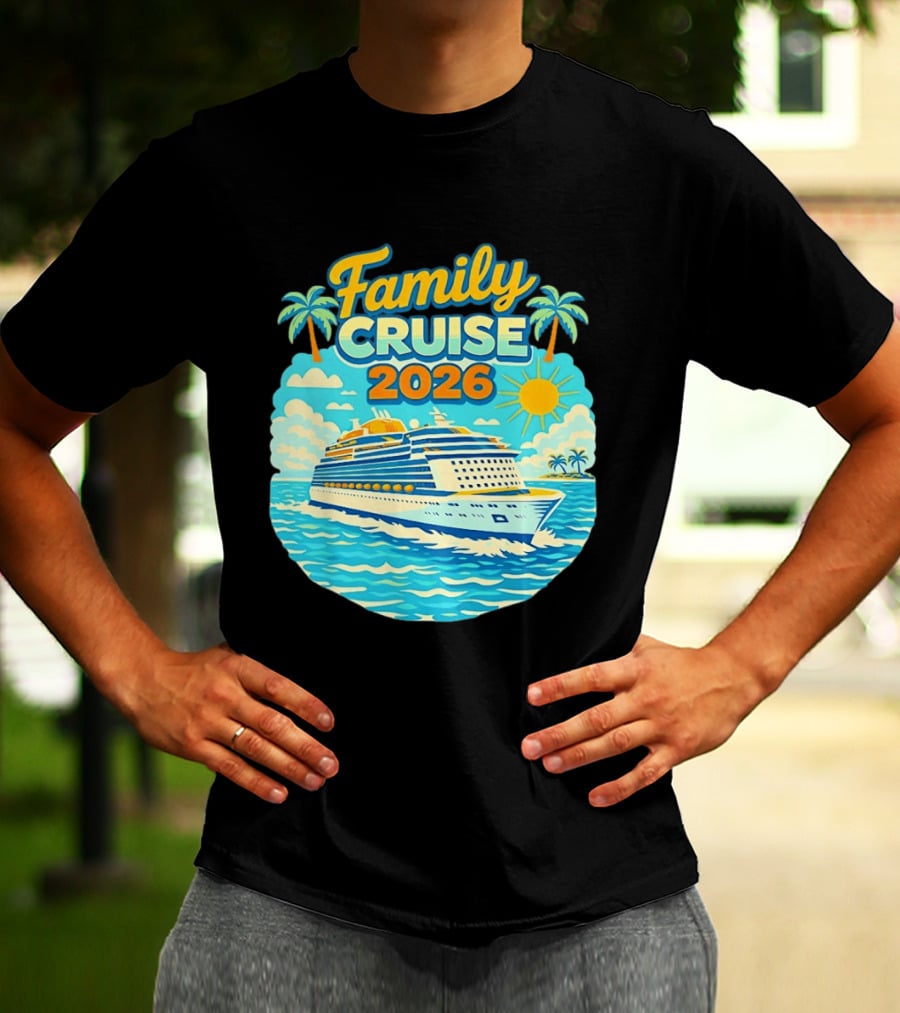 Family Cruise 2026 Vacation Matching Travel Trip Ship Ocean Palm Trees Sun T-Shirt