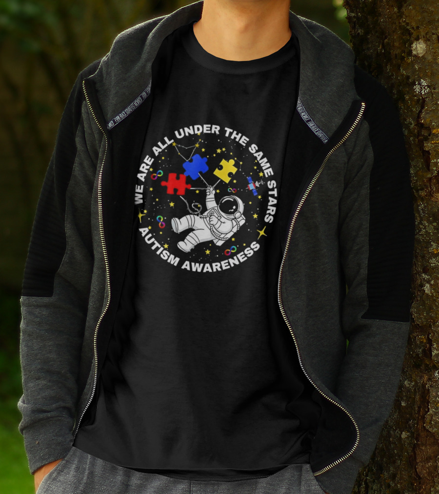 We Are All Under The Same Stars Autism Awareness Astronaut Puzzle Pieces T-Shirt