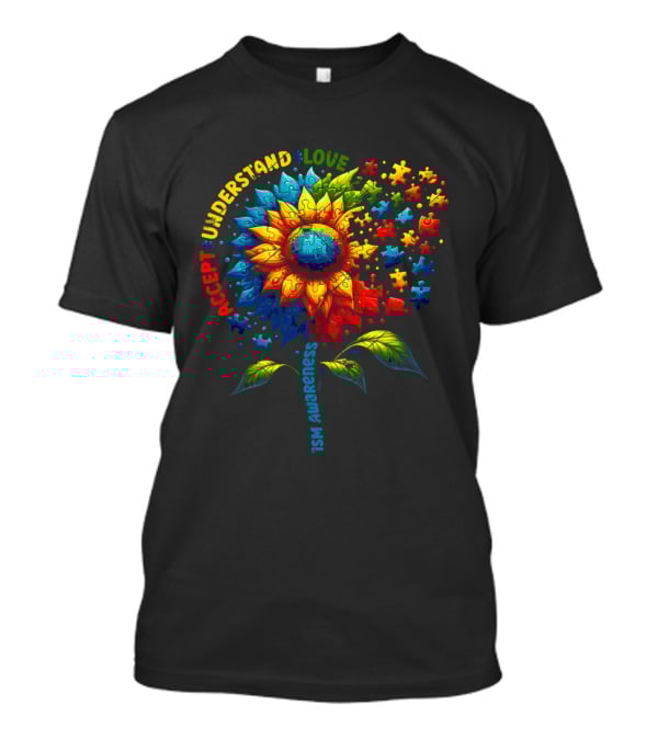 Accept Understand Love Sunflower Autism Awareness Puzzle Pieces T-Shirt