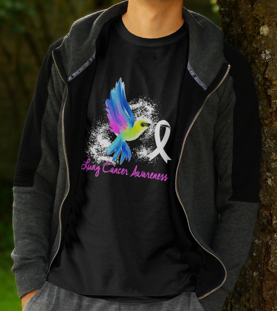 Lung Cancer Awareness Hummingbird With White Ribbon T-Shirt