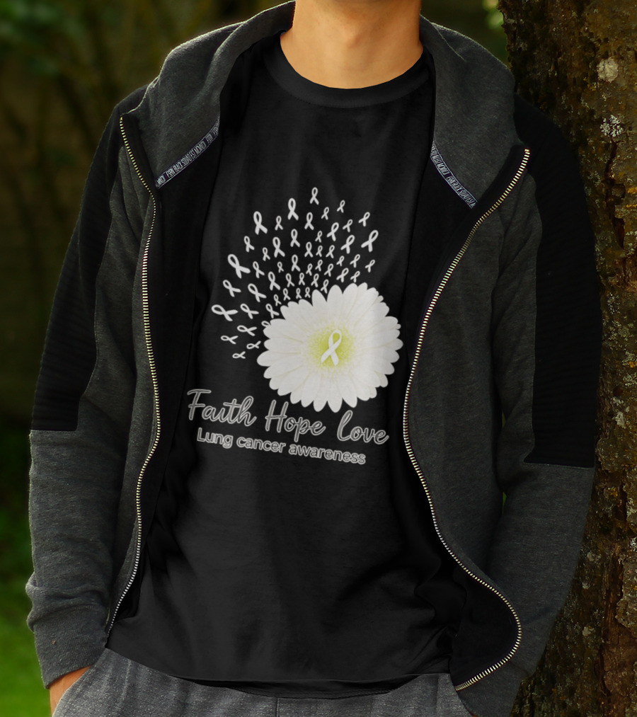Faith Hope Love White Daisies And Ribbons Lung Cancer Awareness T-Shirt