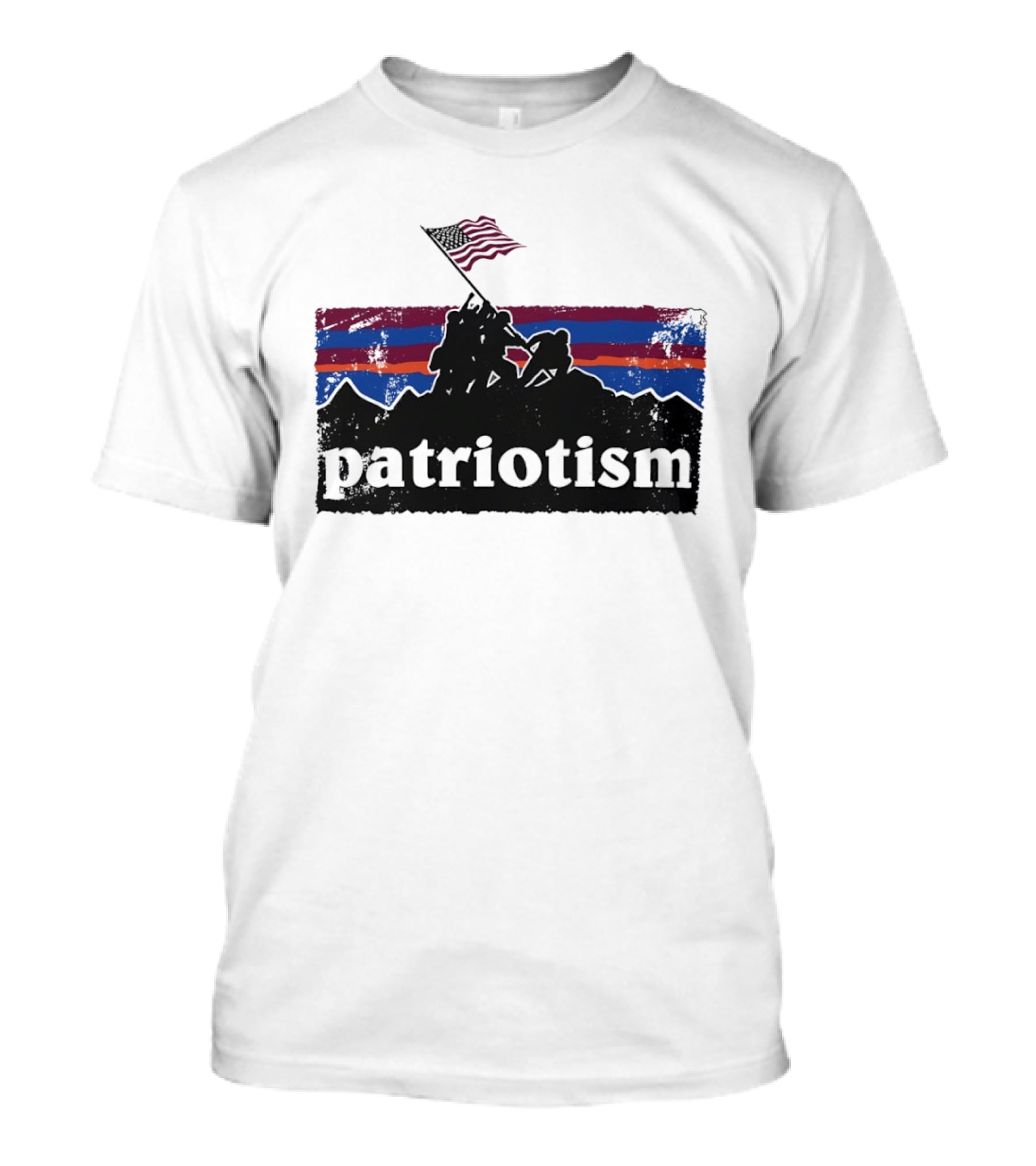 Patriotism Battle Of Iwo Jima Holding US Flag Mountain T-Shirt