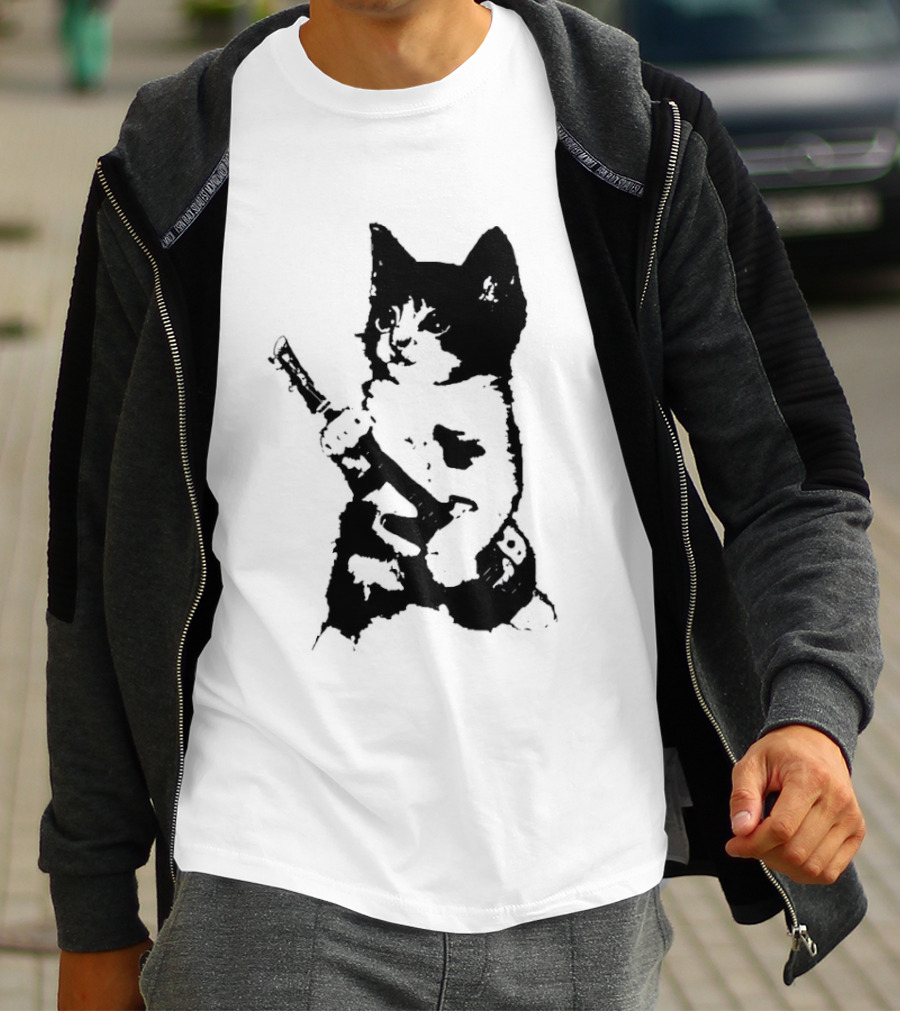 Rockstar Kitten Cat Playing Guitar Feline Musician T-Shirt