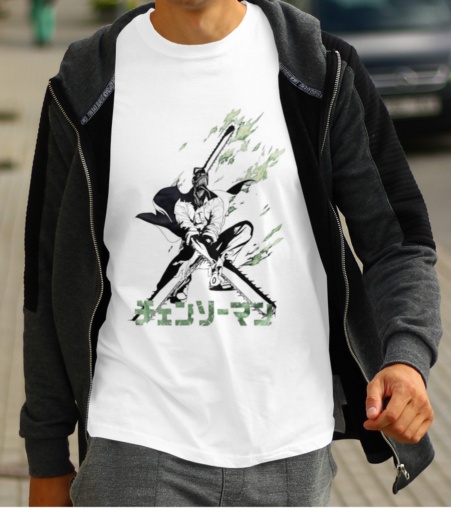 Chainsaw Man Katana Duel Anime Flames Japanese T-Shirt