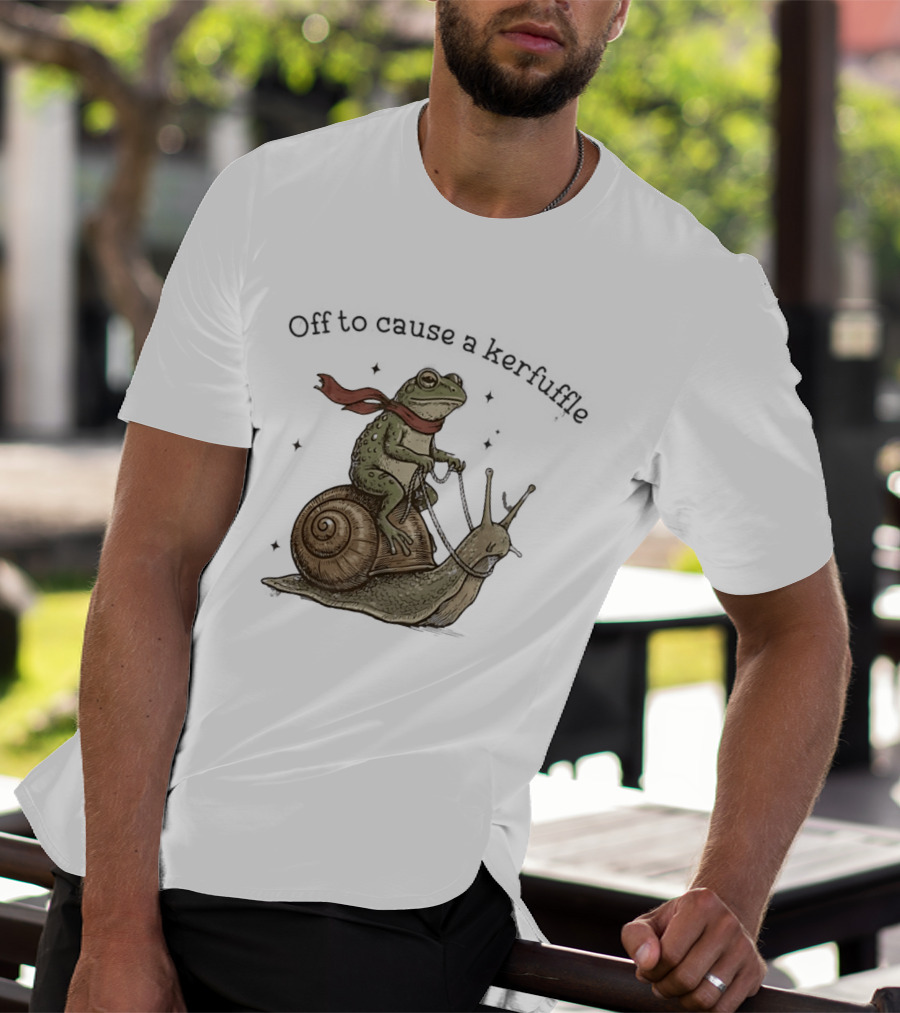 Off To Cause A Kerfuffle Frog Riding Snail Adventure T-Shirt