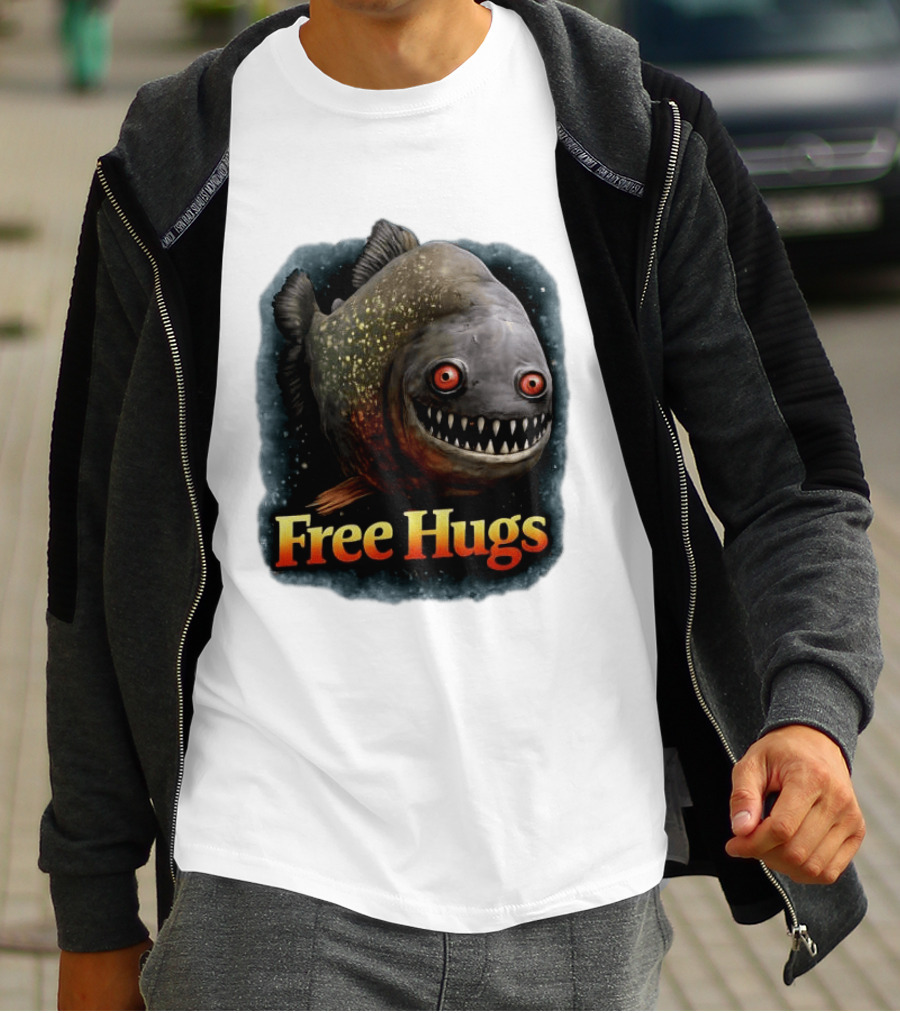 Piranha Free Hugs Creepy Fish Joke T-Shirt